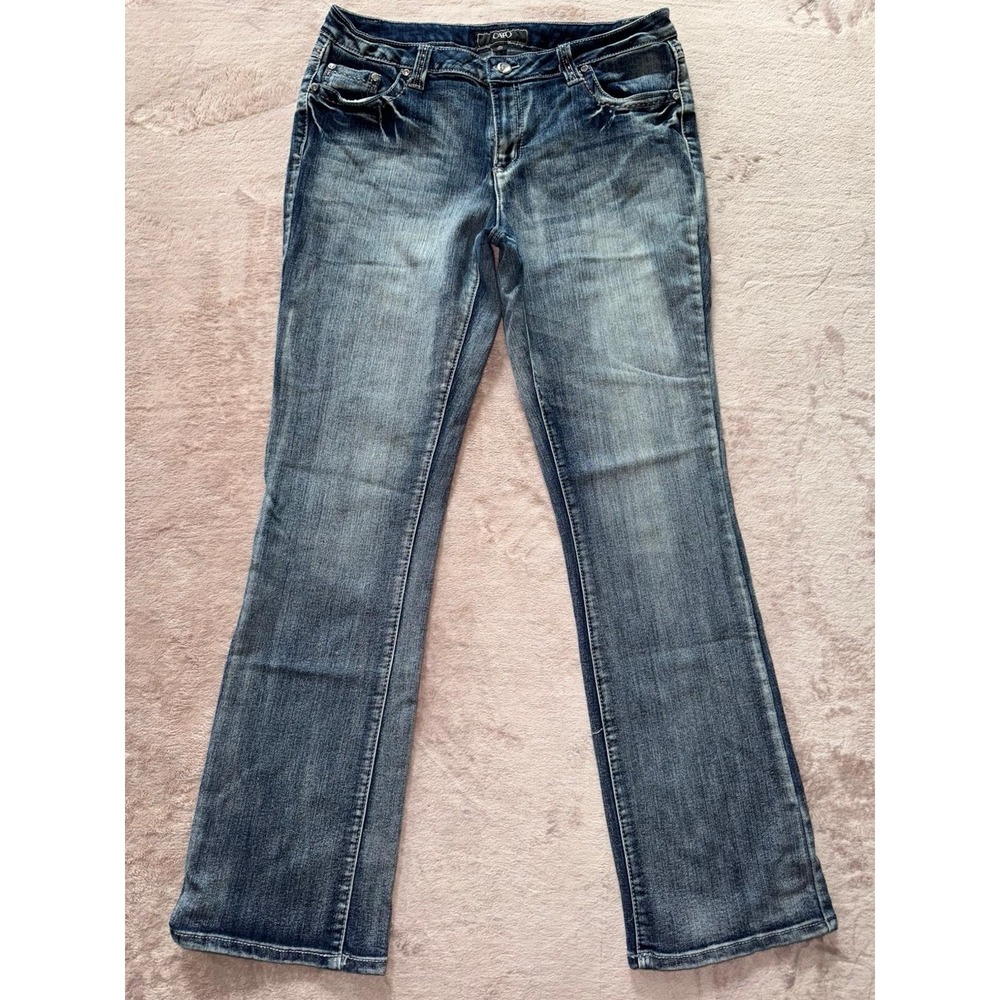 CATO Women's Bootcut Blue Denim Jeans Cross Embroidery Size 12‎